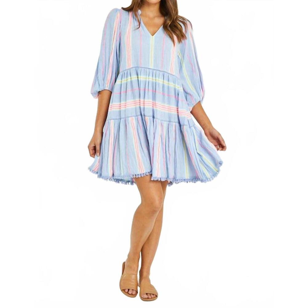 NEW RUBYYAYA neon v-neck dress in blue multi - Picture 1 of 4